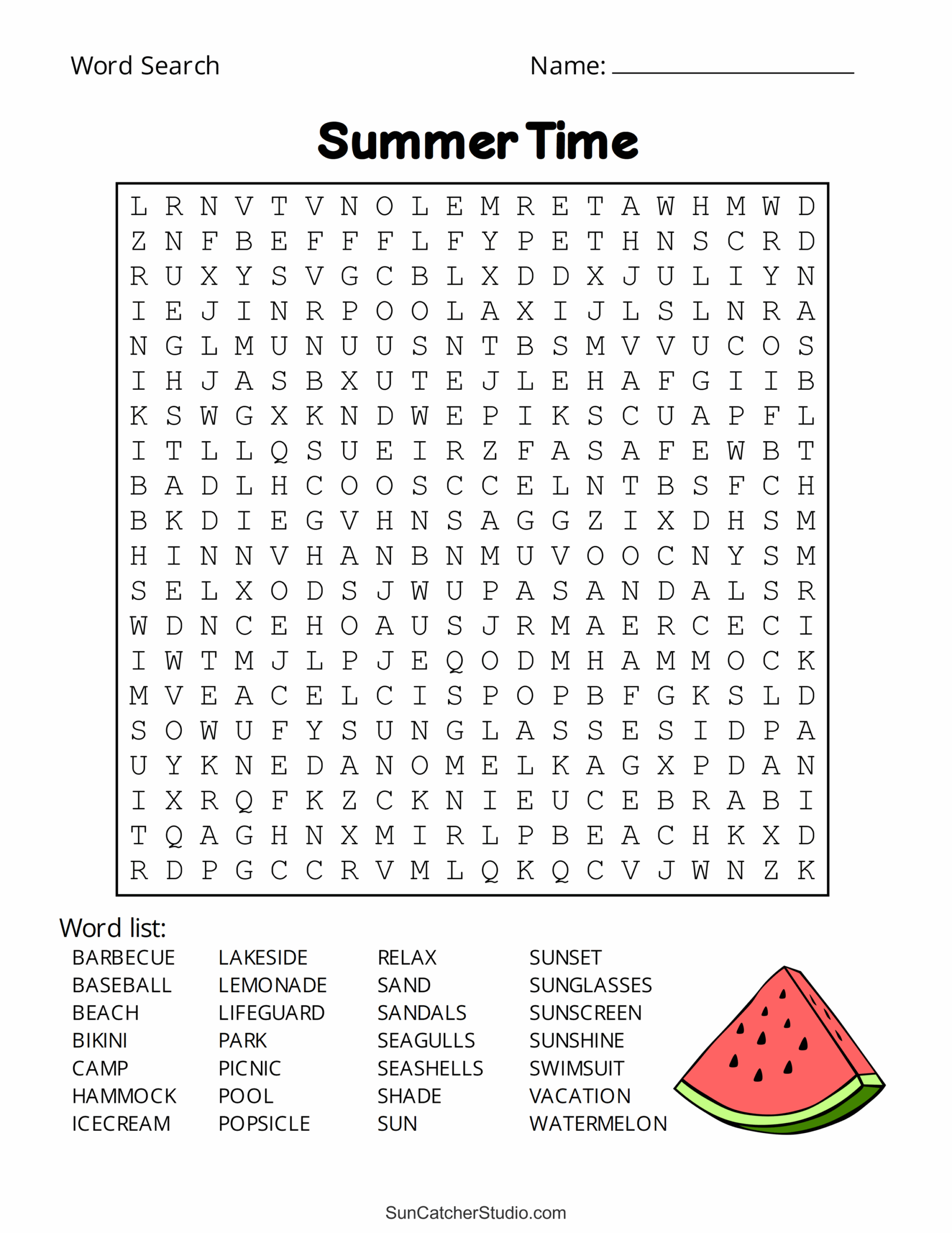 Printable Word Searches Summer