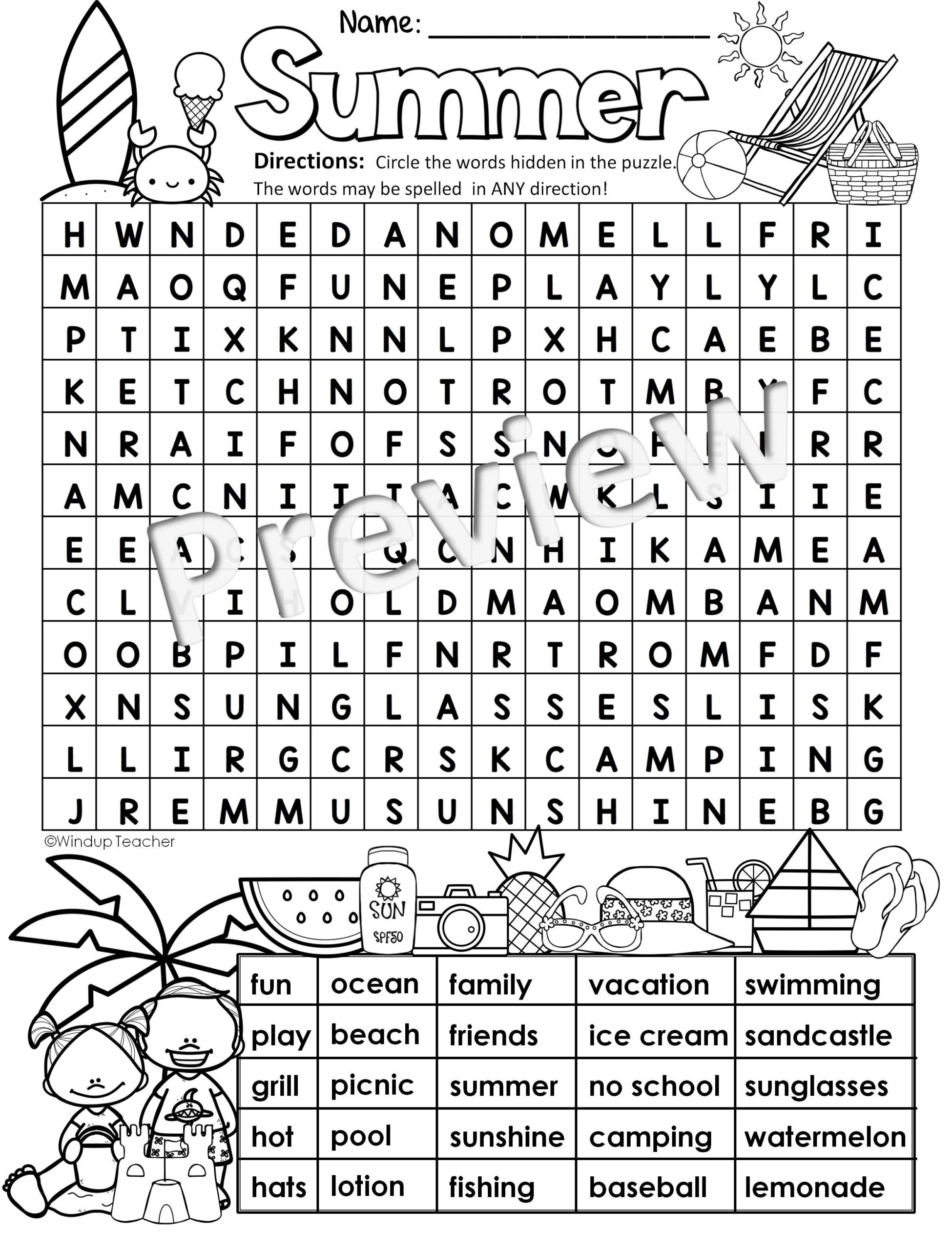 Summer Word Search HARD Puzzle Ready To Go Made By Teachers