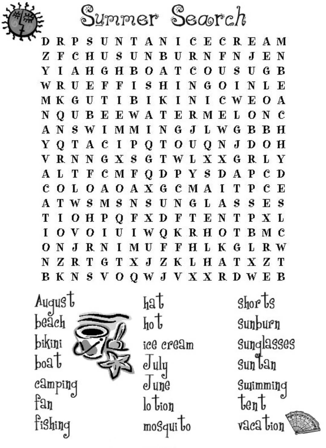 Printable Summer Word Search Puzzles