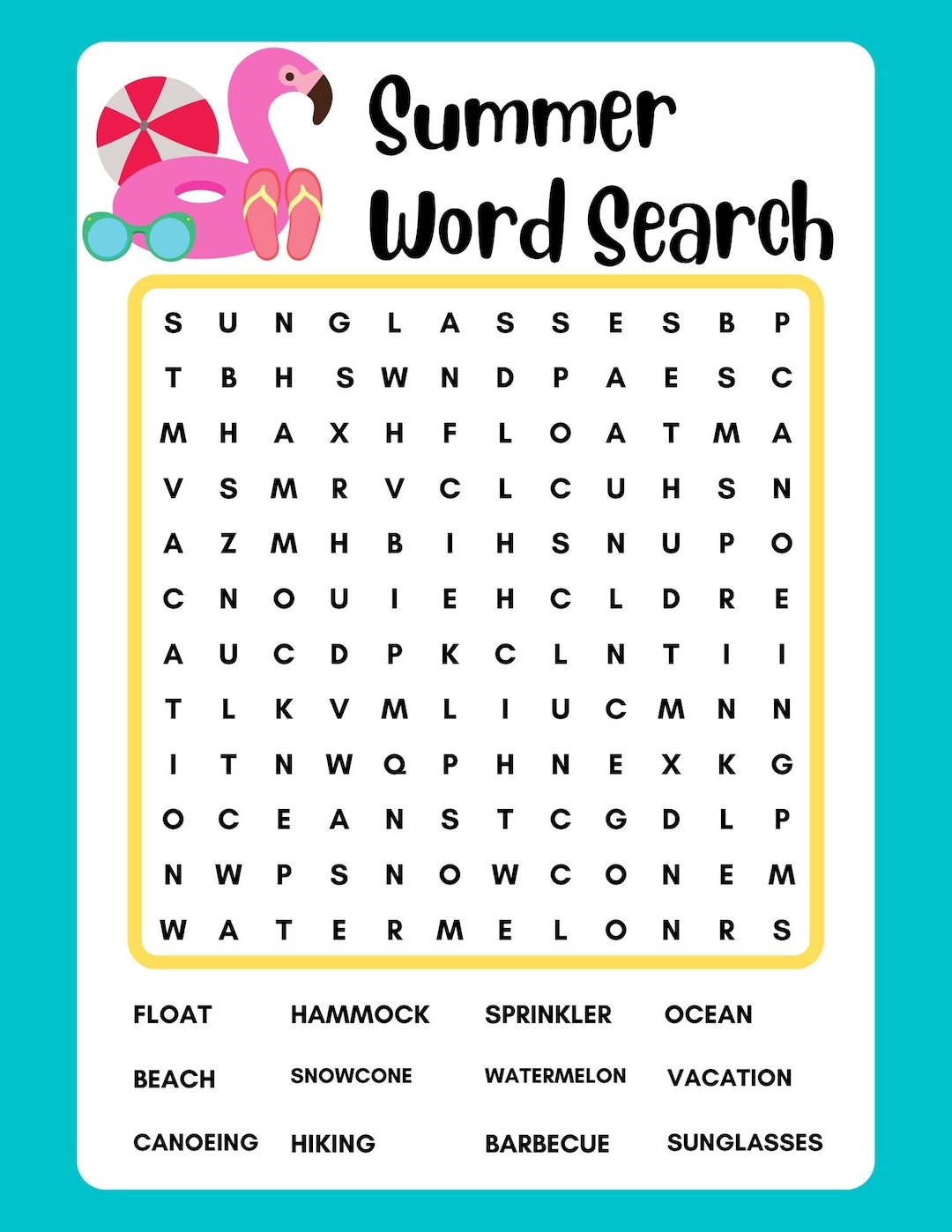 Summer Word Search Printable Instant Download PDF Etsy