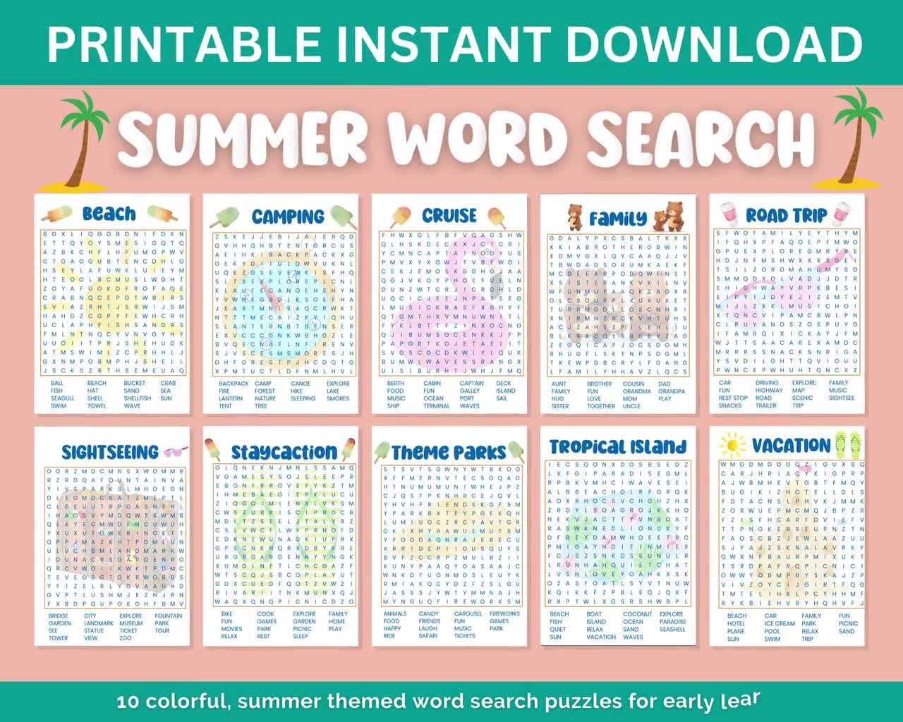 Printable Large Print Summer Word Search