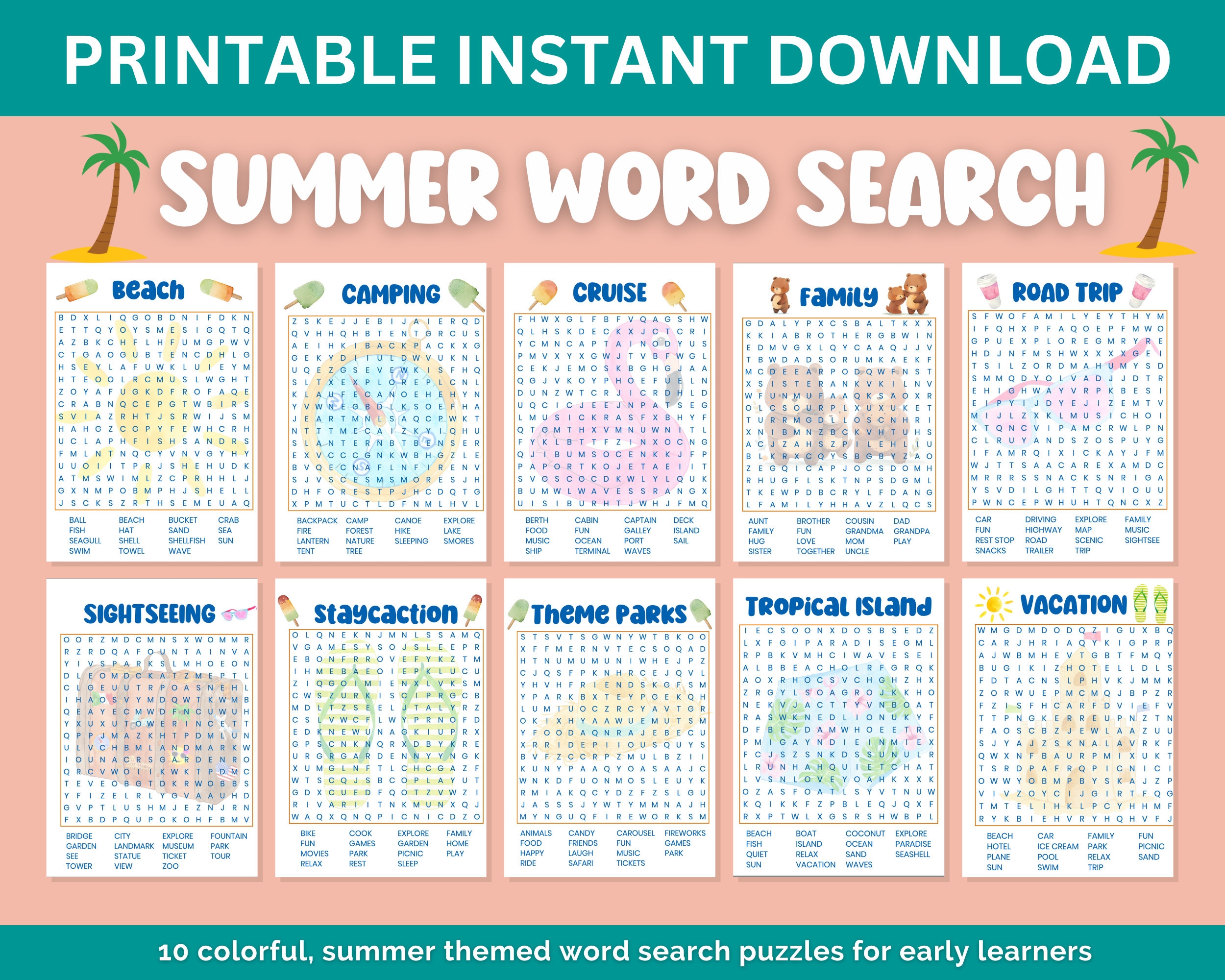 Summer Large Print Word Search Printable
