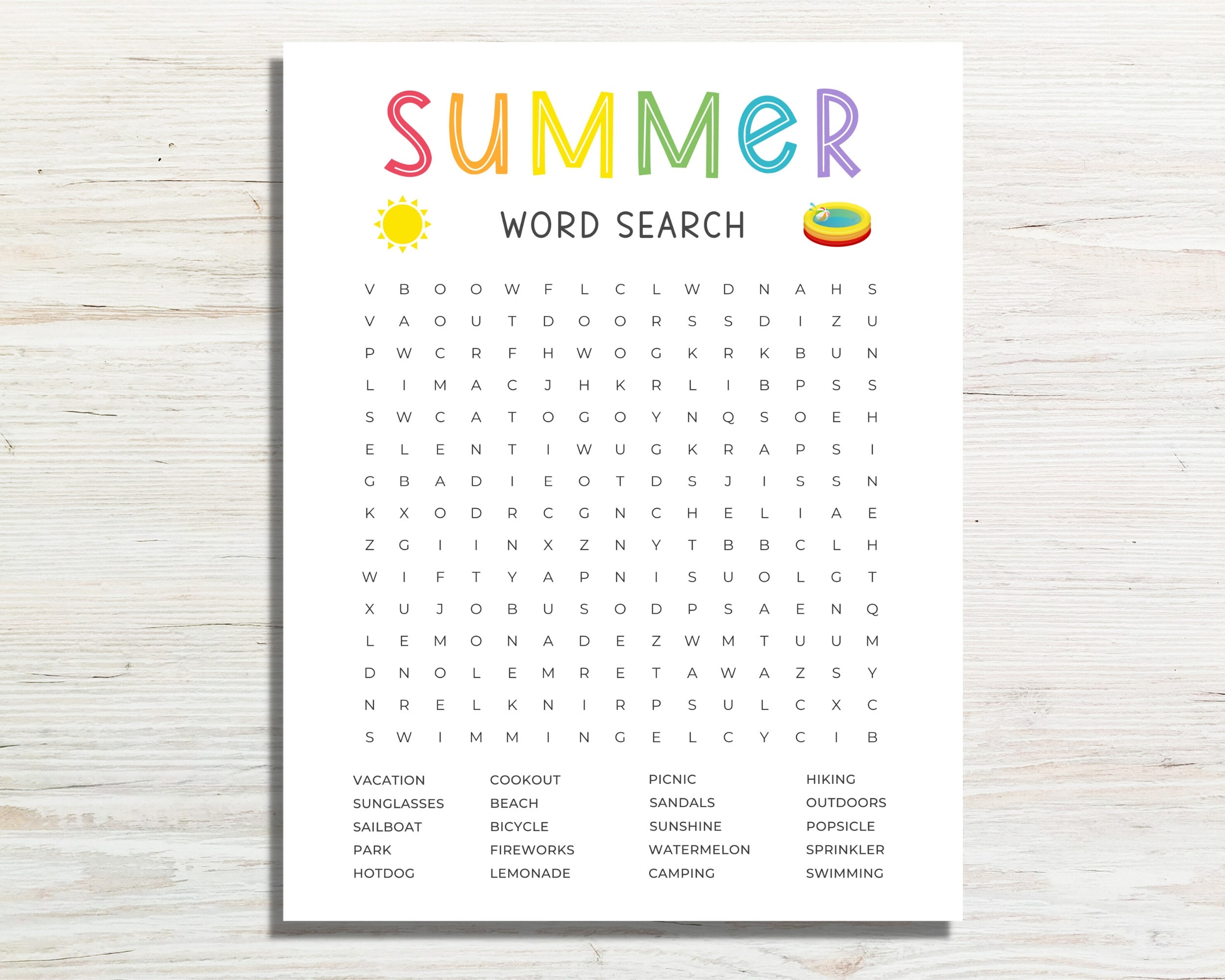 Summer Word Search Printable Summertime Games Fun Summer Activity For Kids And Adults Summer Word Puzzle Game Classroom End Of Year Etsy