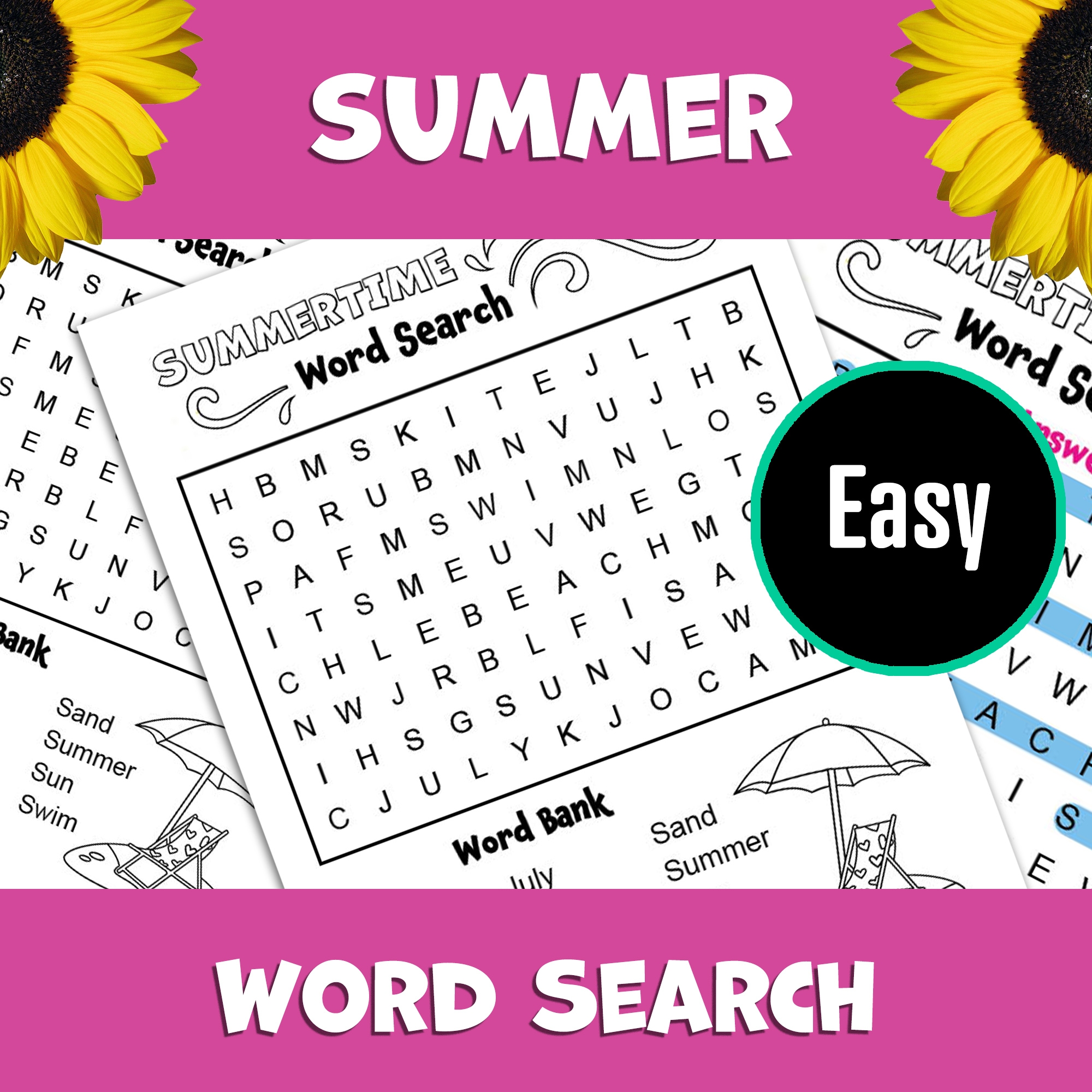 Easy Summertime Word Search Printables