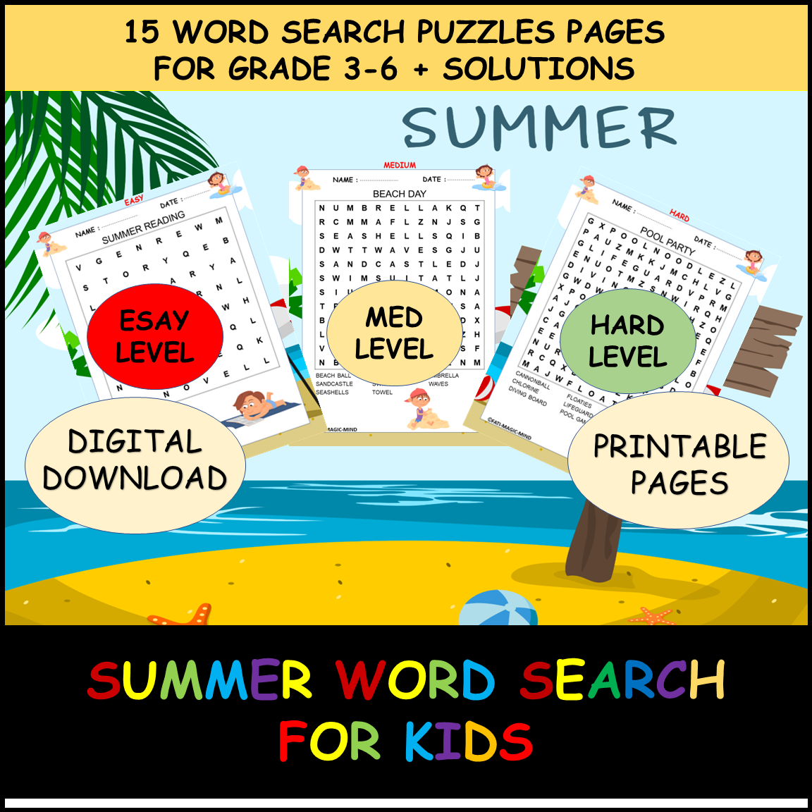 Summer Word Search Puzzles Grade 3 6 15 Fun End Of Year Printable 