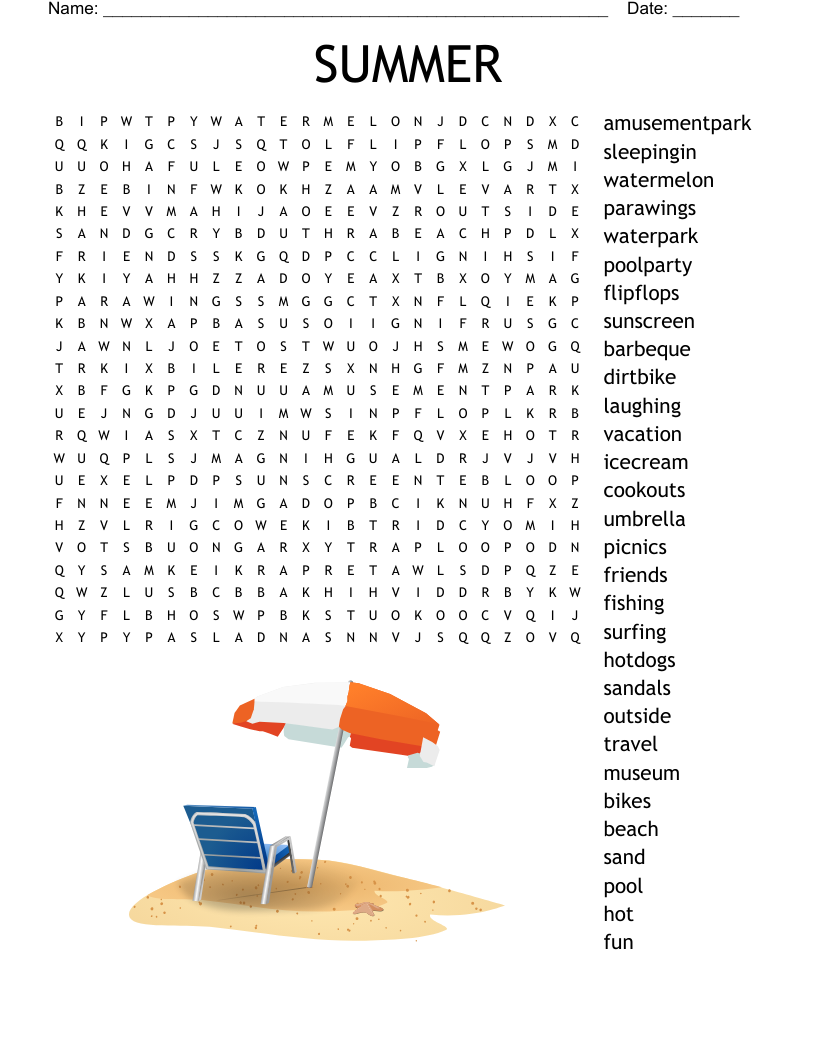 Summer Word Search Printable Free