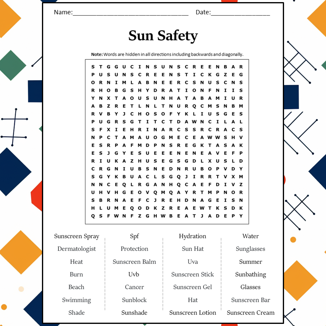 Sun Safety Word Search Puzzle Worksheet Activity PDF PrintableBazaar Worksheets Library