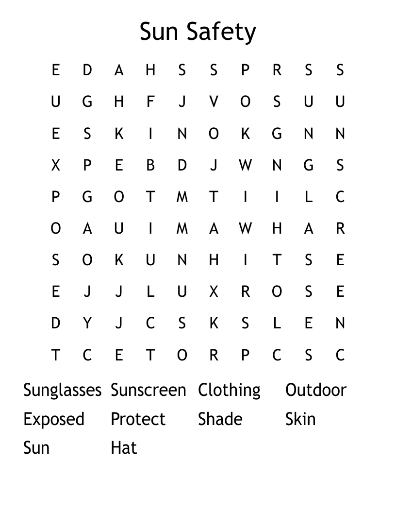 Sun Safety Word Search WordMint
