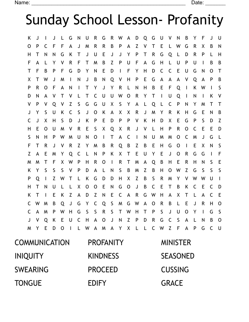 Sunday School Lesson Profanity Word Search WordMint