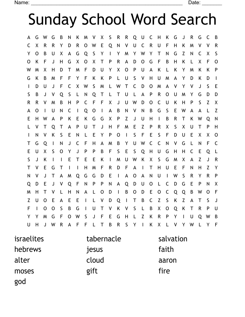 Sunday School Word Search WordMint