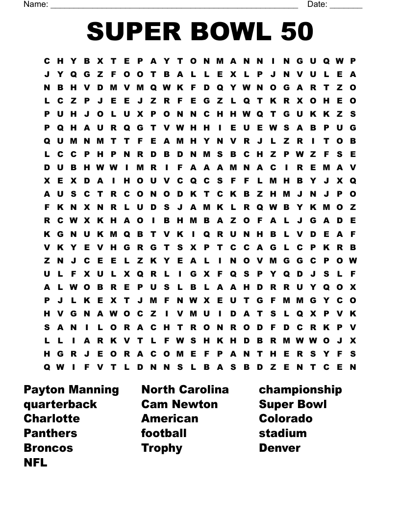 Super Bowl Word Search Free Printable