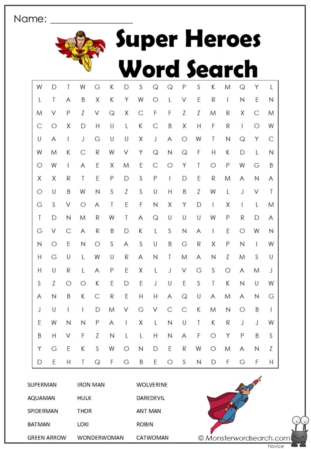 Super Heroes Word Search Monster Word Search