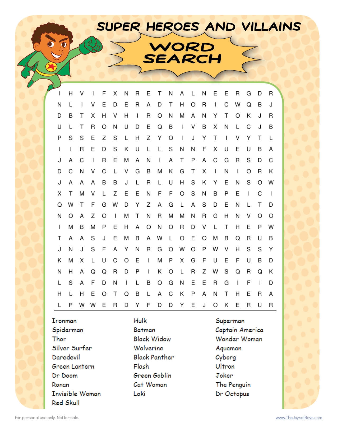 Hero Word Search Printable