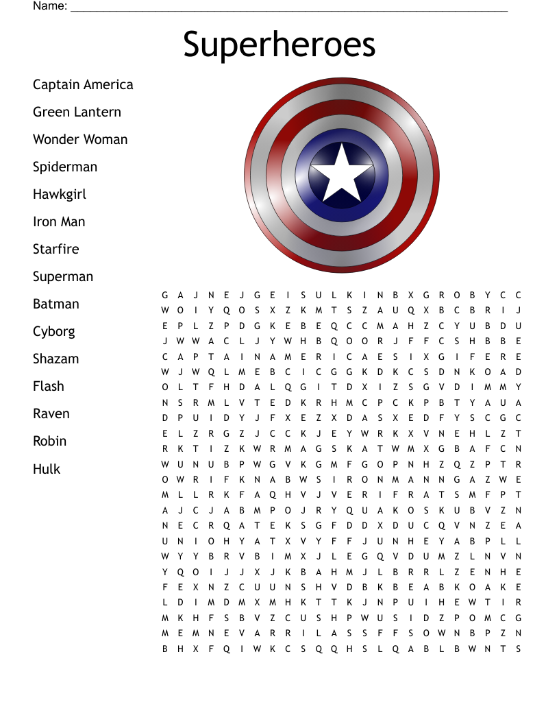 Superheroes Word Search WordMint