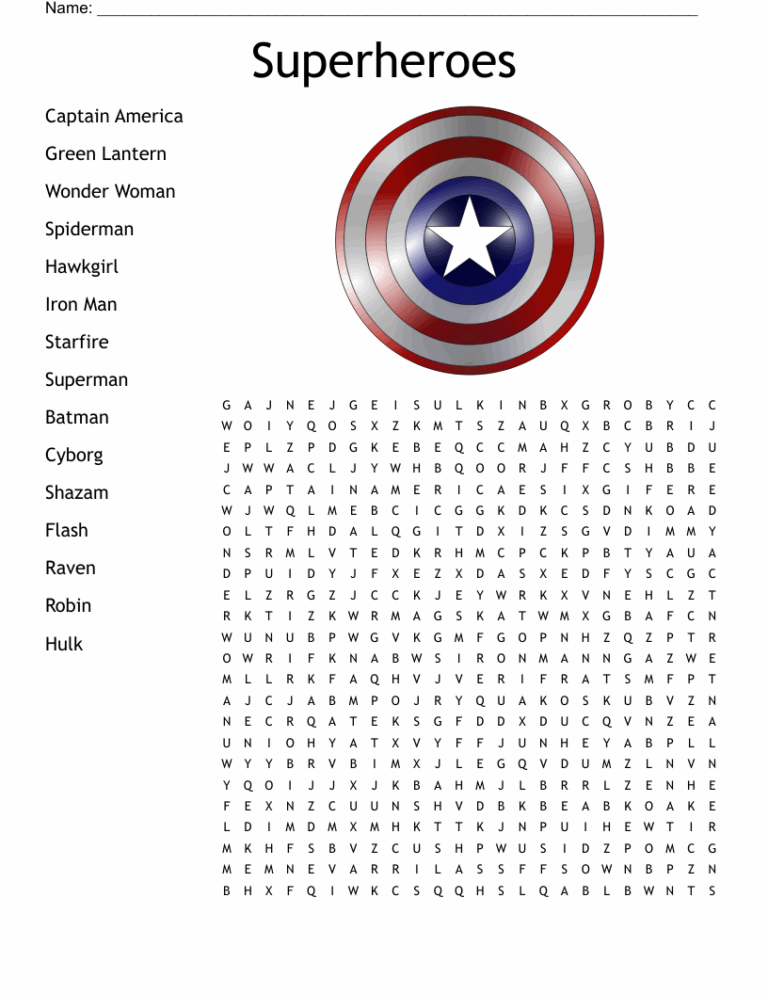 Superheroes Word Search WordMint
