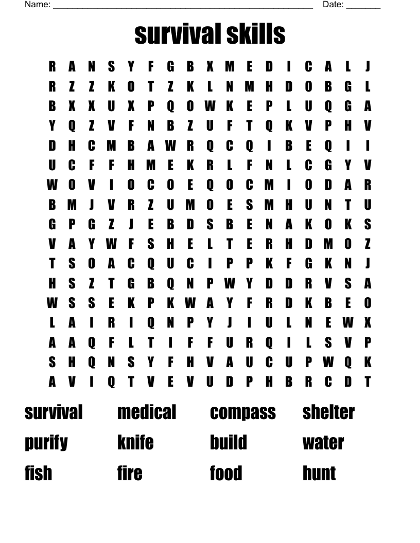Survival Skills Word Search WordMint