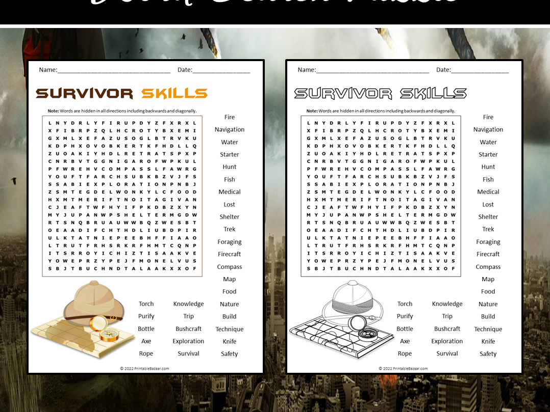 Survivor Skills Word Search Puzzle Teaching Resources