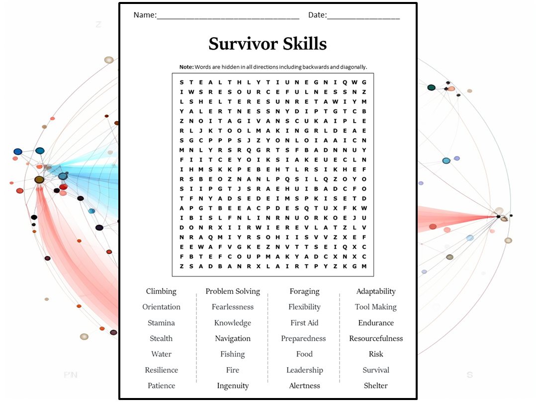 Survivor Skills Word Search Puzzle Worksheet Activity Teaching Resources