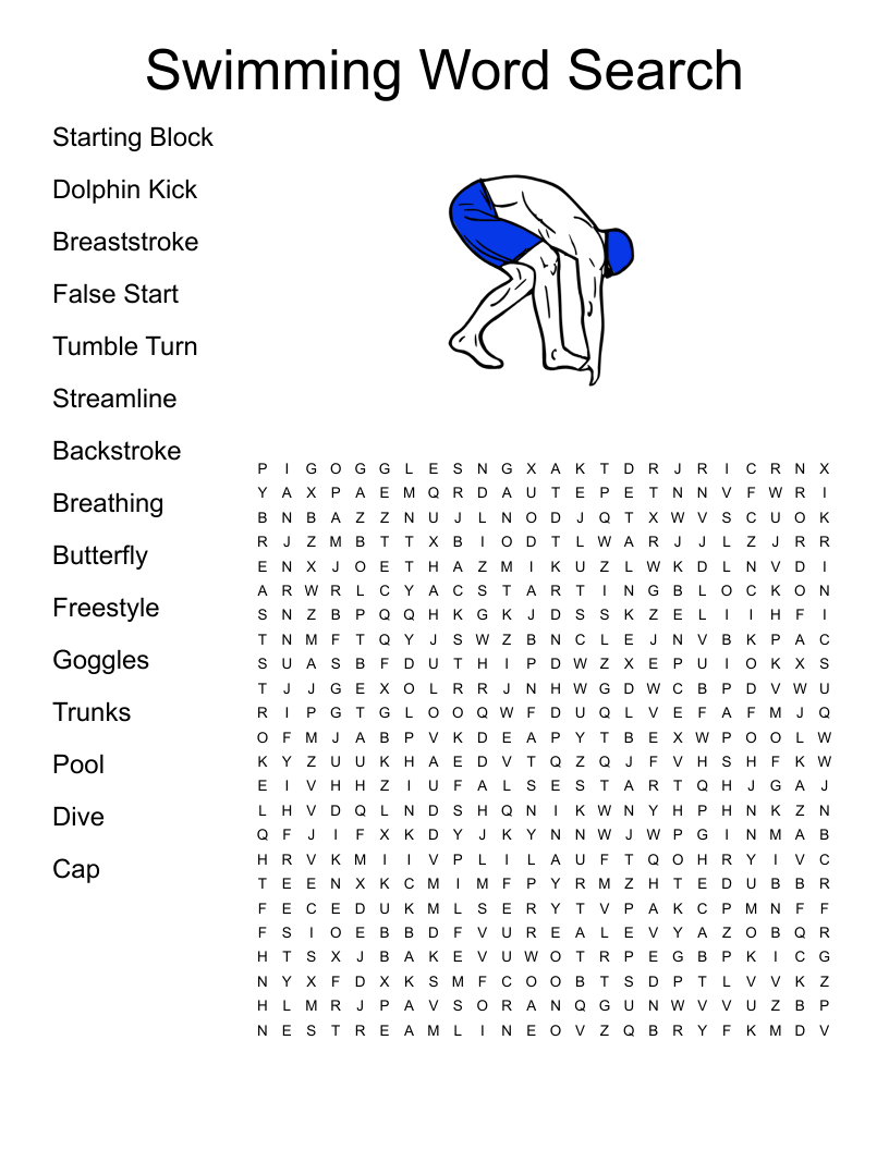 Swimming Word Search WordMint Swimming Word Search WordMint