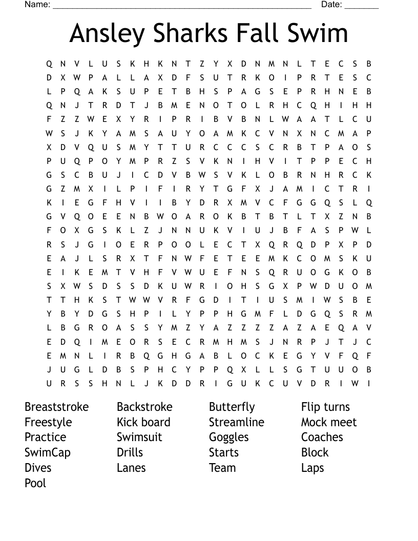 Swimming Word Search WordMint Swimming Word Search WordMint
