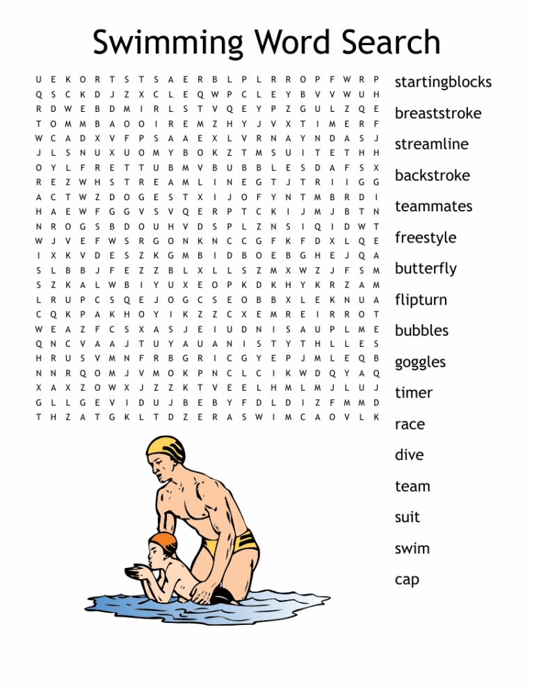 Swimming Word Search WordMint