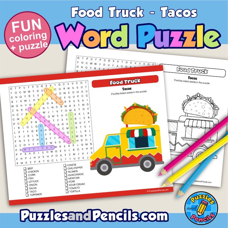 Taco Food Truck Word Search Puzzle Activity And Coloring Wordsearch Made By Teachers