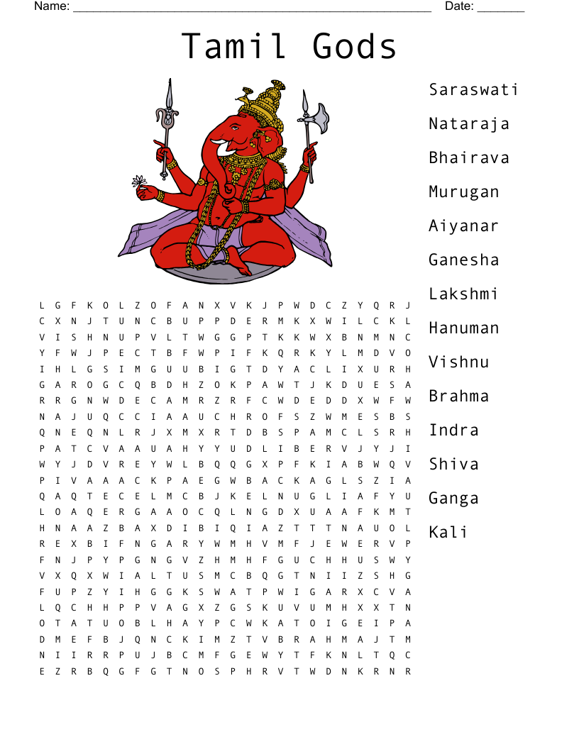Tamil Gods Word Search WordMint