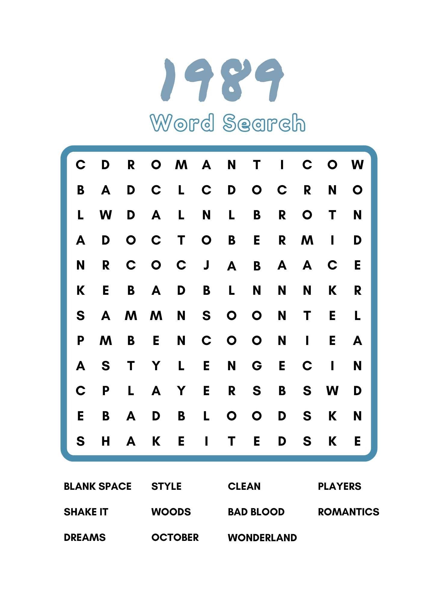 Taylor Swift Era Word Searches Weeno Social Party Planning Made Easy
