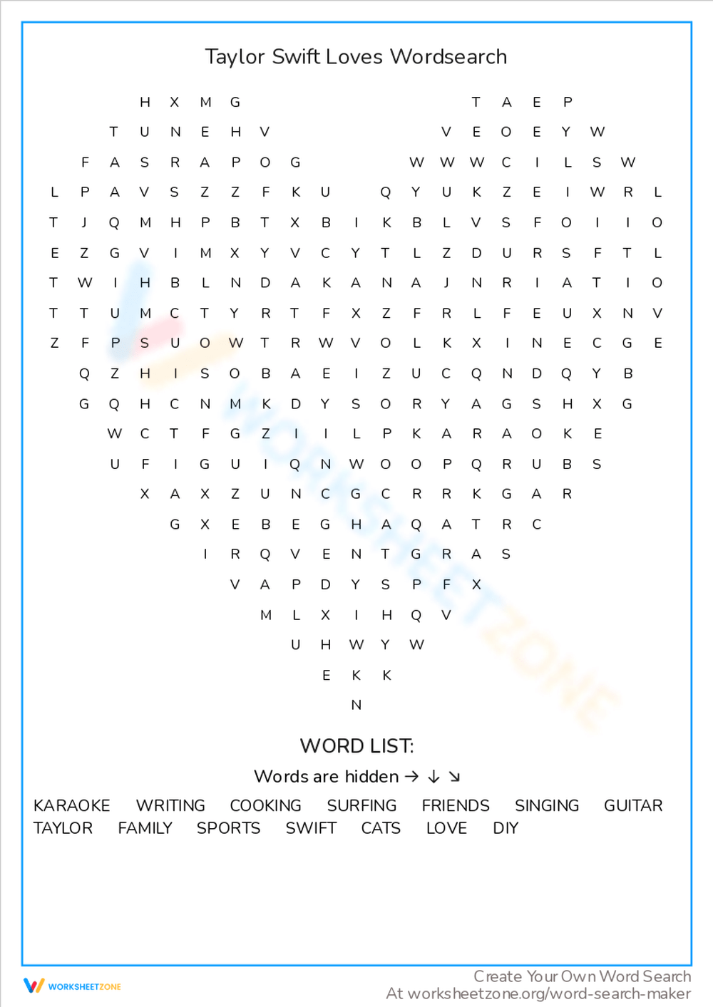 Taylor Swift Word Search
