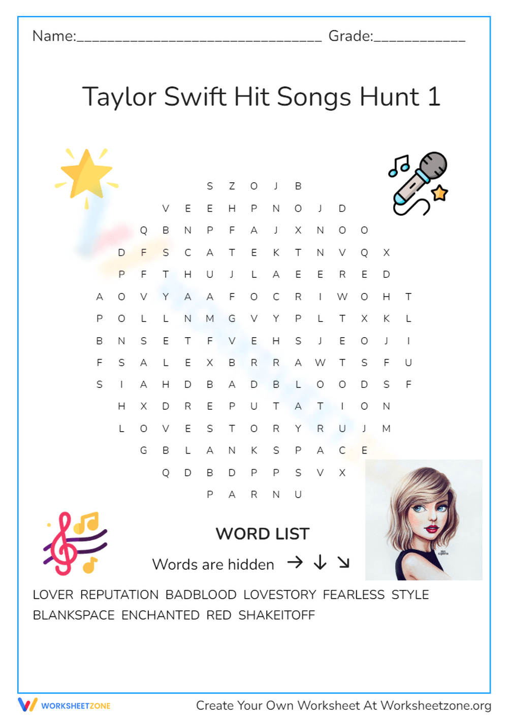 Free Taylor Swift Word Search Printable