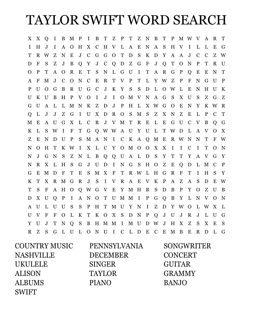 TAYLOR SWIFT WORD SEARCH WordMint