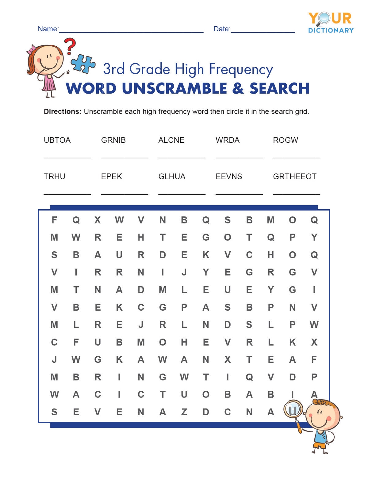 High Frequency Word Search Printable