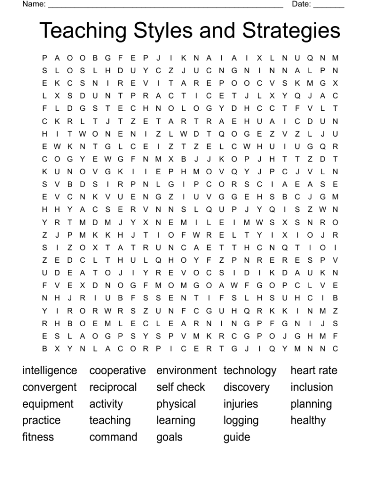 Teaching Styles And Strategies Word Search WordMint