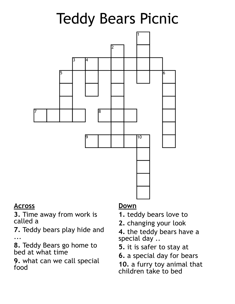 Teddy Bears Picnic Crossword WordMint