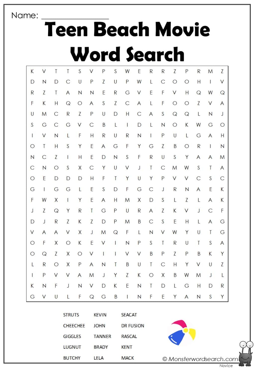 Teen Beach Movie Word Search Monster Word Search