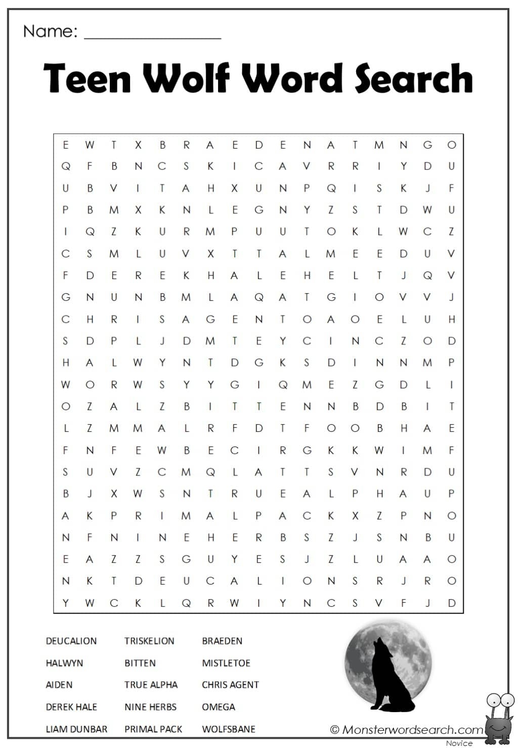 Teen Wolf Word Search Monster Word Search