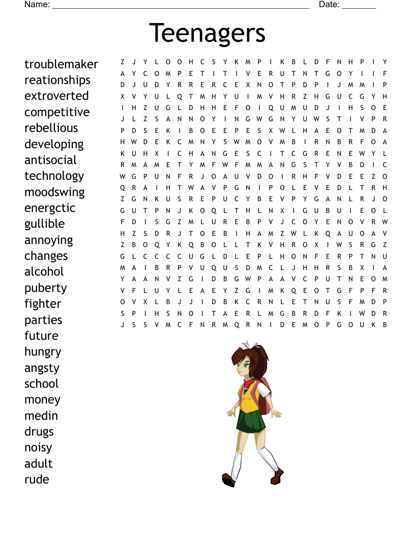 Teenagers Word Search WordMint