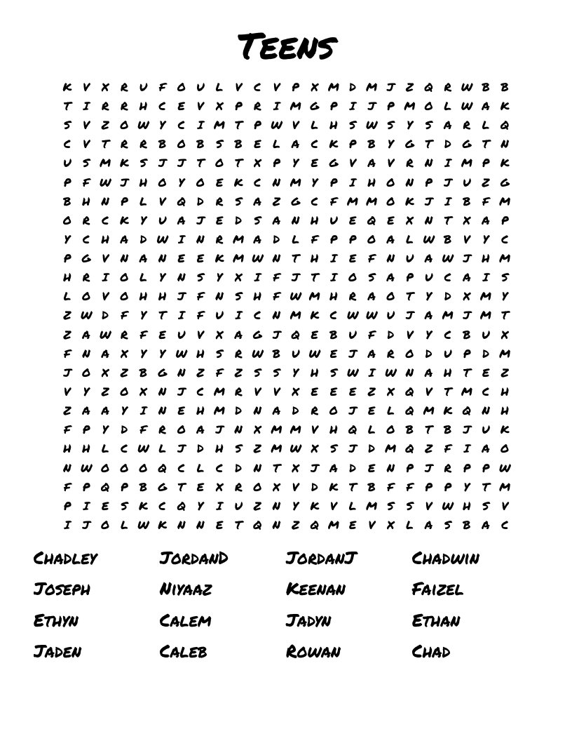 Teens Word Search WordMint