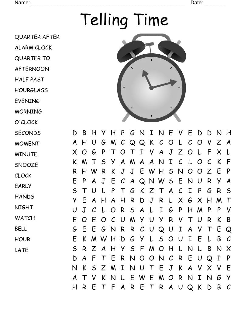 Telling Time Word Search WordMint