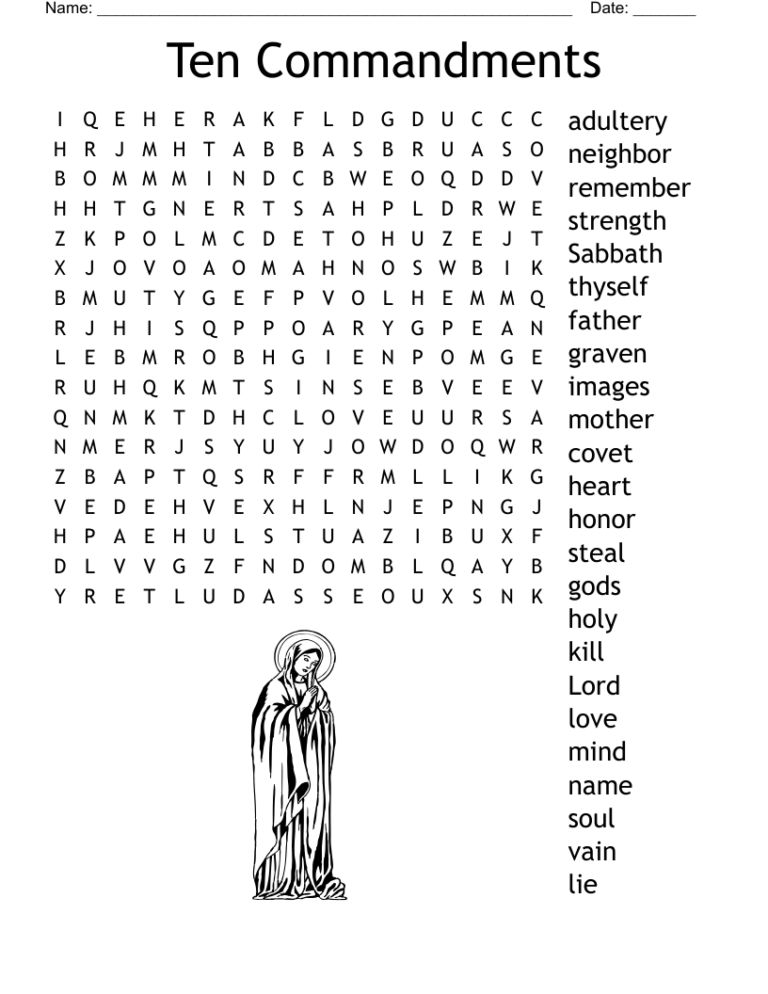 Ten Commandments Word Search WordMint