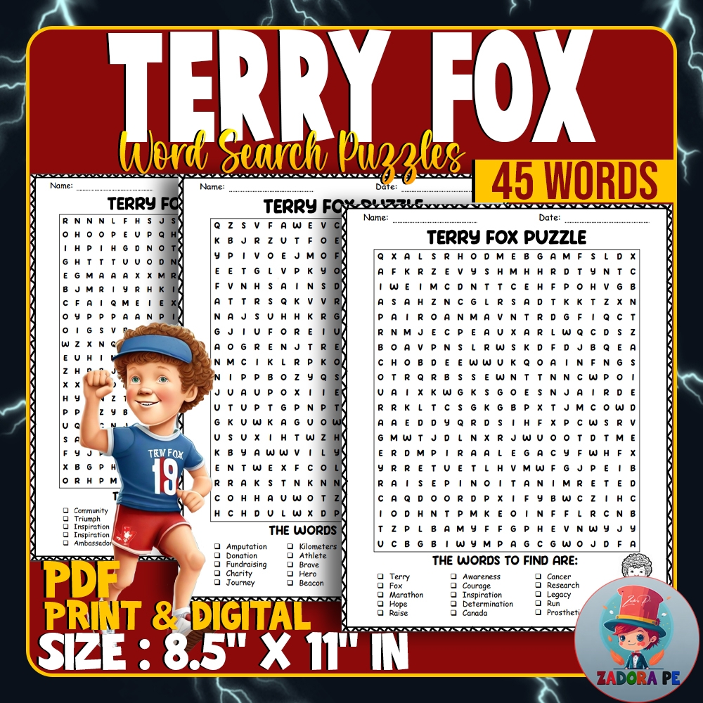 Terry Fox Tribute Word Search Celebrating A Hero s Legacy Made By Teachers