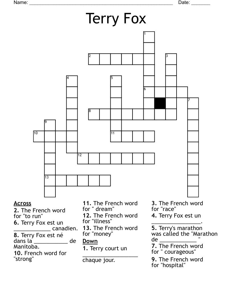 Terry Fox Word Search WordMint