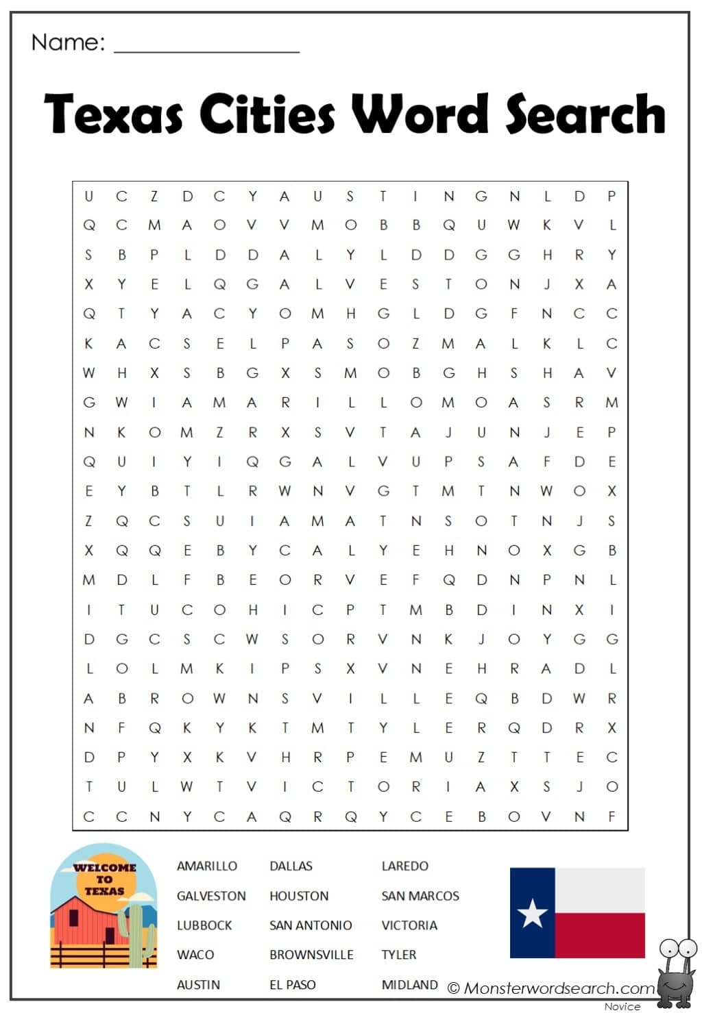 Texas Cities Word Search Monster Word Search Texas Cities Word Search Monster Word Search