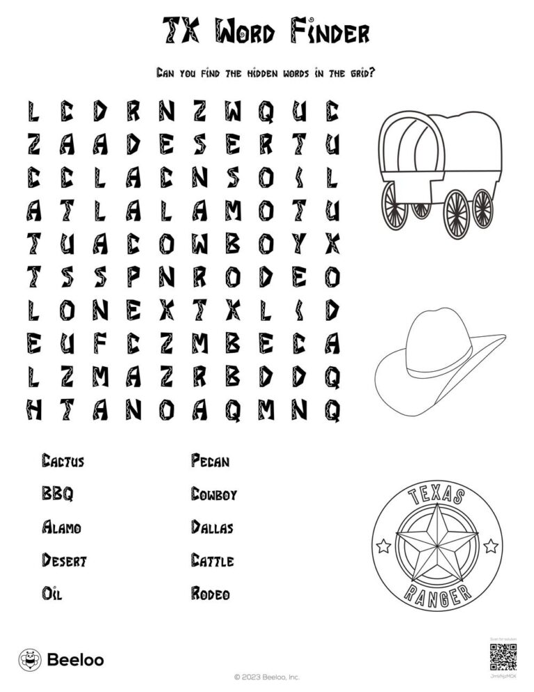 Texas themed Word Searches Beeloo Printable Crafts And Activities For Kids