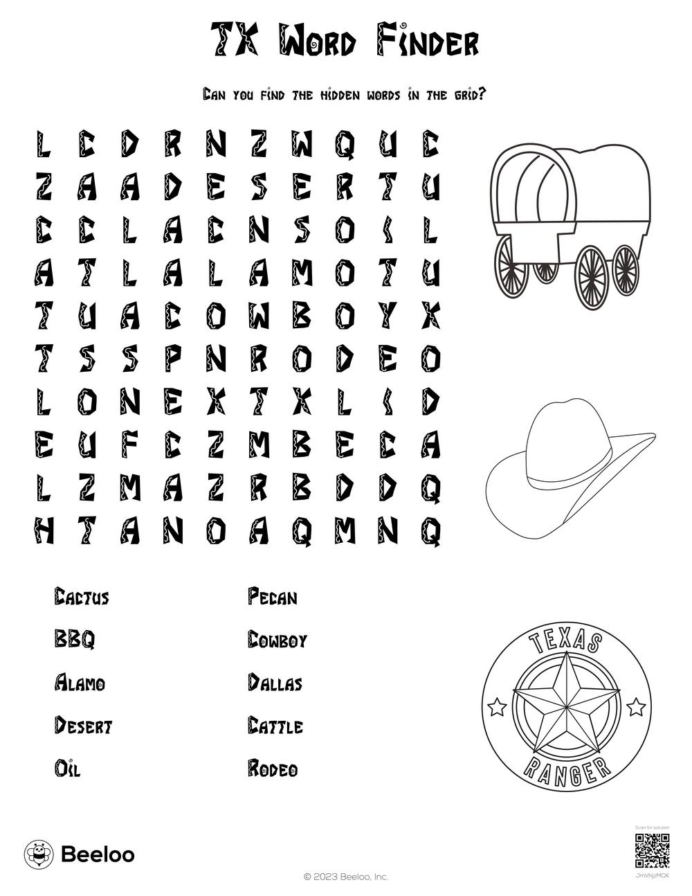 Texas themed Word Searches Beeloo Printable Crafts And Activities For Kids