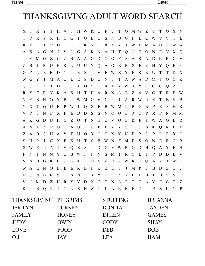 THANKSGIVING ADULT WORD SEARCH WordMint