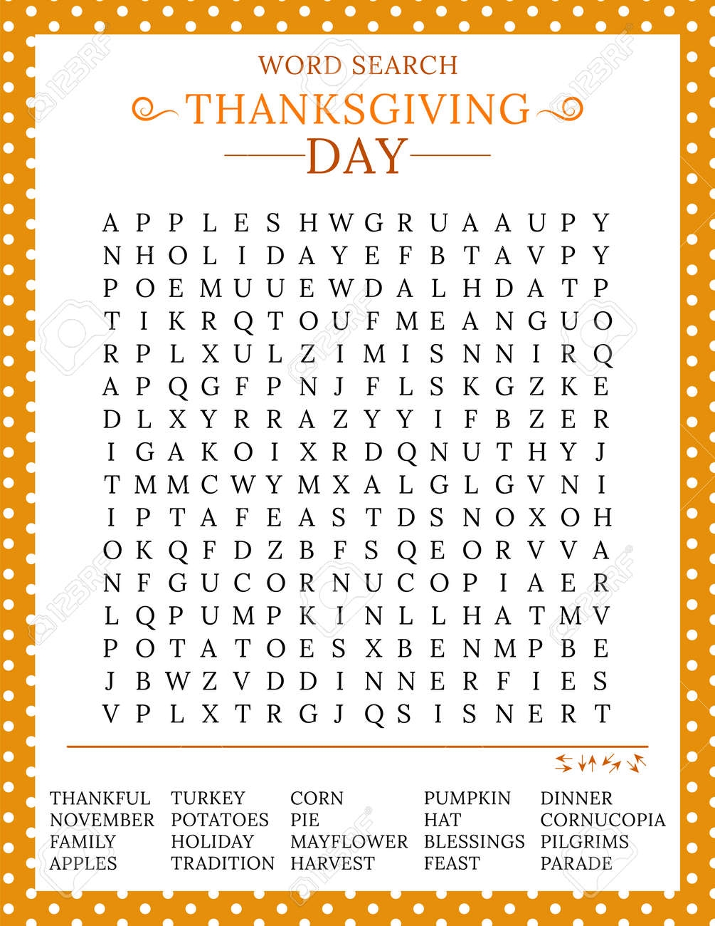 Thanksgiving Day Word Search Puzzle Logic Game For Learning English Words Holiday Festive Crossword Printable Activity Sheet Vector Illustration Worksheet About Autumn Royalty Free SVG Cliparts Vectors And Stock Illustration Image 172961591 