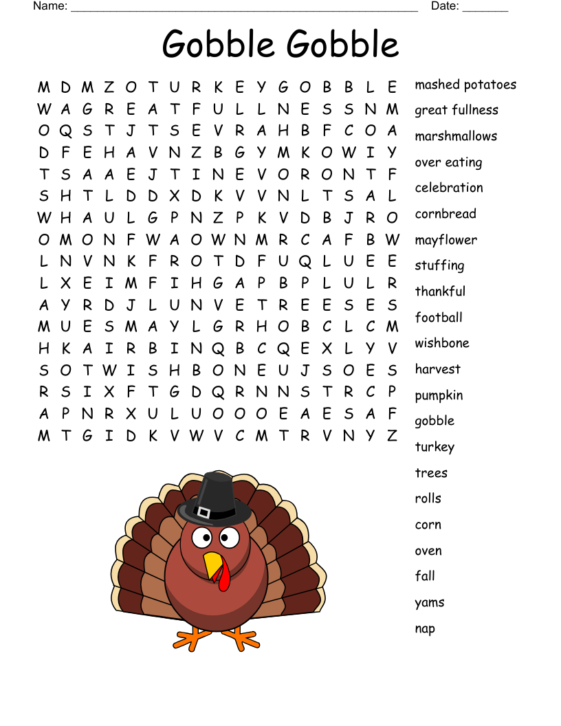 Thanksgiving Feast Word Search WordMint