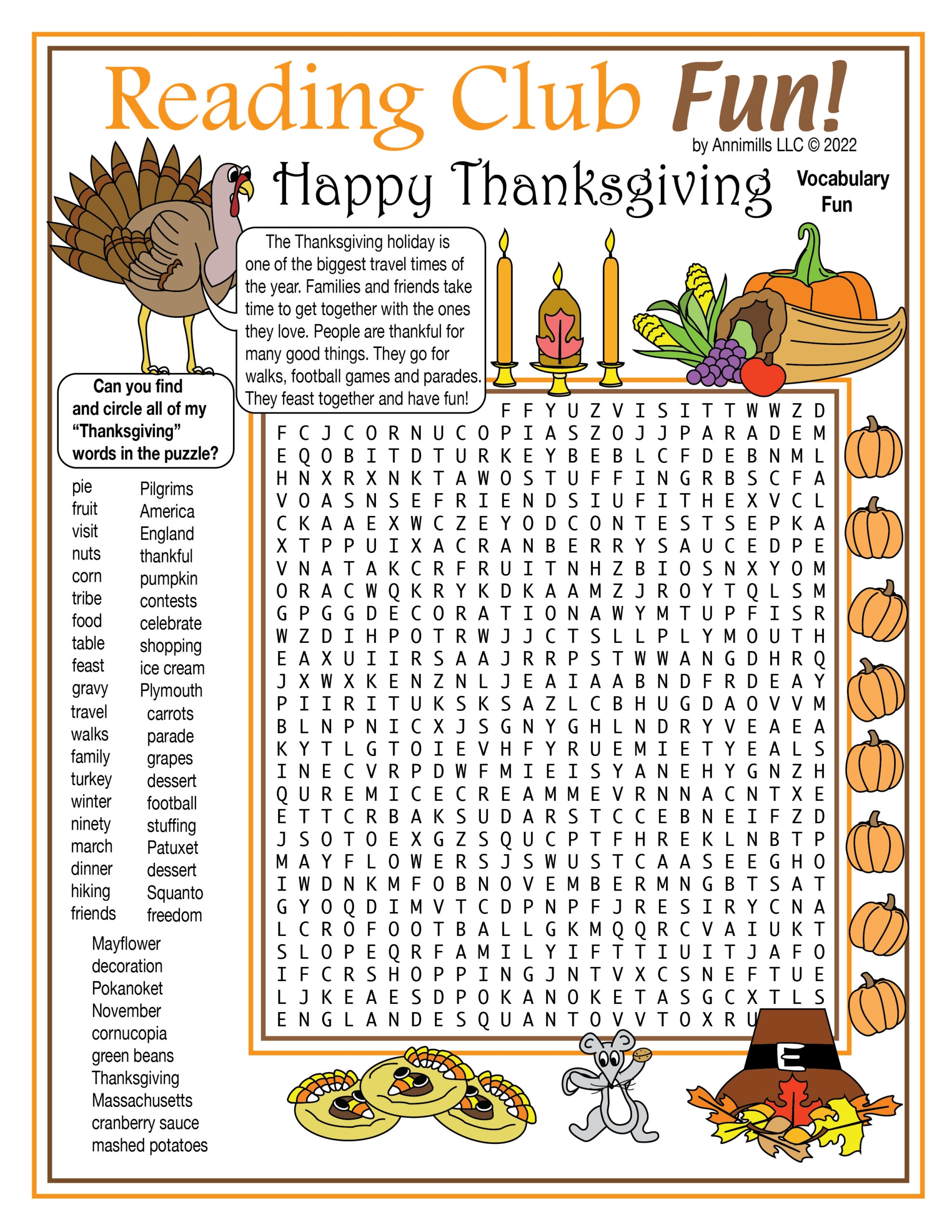 Printable Thansgiving Word Search Printable Thansgiving Word Search