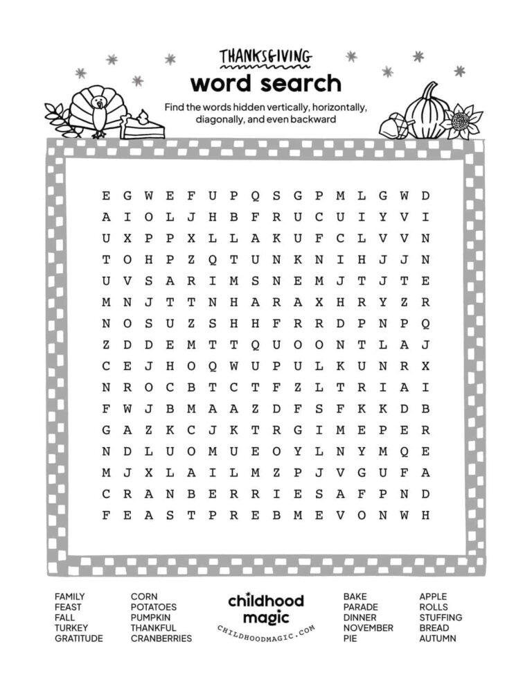 Thanksgiving Word Search Childhood Magic